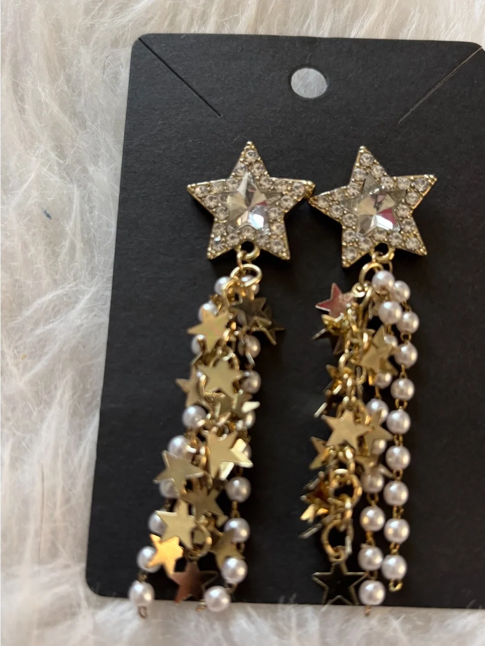 Gold Star Drop Earrings with Pearls